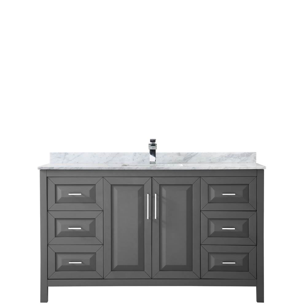 Daria 60 Inch Single Bathroom Vanity in Dark Blue, White Carrara Marble Countertop, Undermount Square Sink, No Mirror