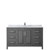 Daria 60 Inch Single Bathroom Vanity in Dark Blue, White Carrara Marble Countertop, Undermount Square Sink, No Mirror