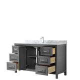 Daria 60 Inch Single Bathroom Vanity in Dark Blue, White Carrara Marble Countertop, Undermount Square Sink, No Mirror
