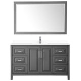 Daria 60 Inch Single Bathroom Vanity in Dark Gray, White Cultured Marble Countertop, Undermount Square Sink, 58 Inch Mirror