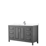 Wyndham Collection - Daria 60 Inch Single Bathroom Vanity in Dark Gray, White Cultured Marble Countertop, Undermount Square Sink, No Mirror