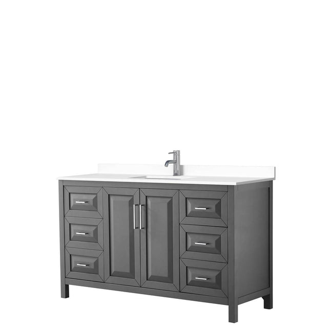 Wyndham Collection - Daria 60 Inch Single Bathroom Vanity in Dark Gray, White Cultured Marble Countertop, Undermount Square Sink, No Mirror