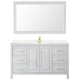 Daria 60 Inch Single Bathroom Vanity in White, Carrara Cultured Marble Countertop, Undermount Square Sink, 58 Inch Mirror, Brushed Gold Trim