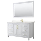 Wyndham Collection - Daria 60 Inch Single Bathroom Vanity in White, Carrara Cultured Marble Countertop, Undermount Square Sink, 58 Inch Mirror, Brushed Gold Trim
