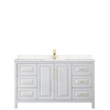 Daria 60 Inch Single Bathroom Vanity in White, Carrara Cultured Marble Countertop, Undermount Square Sink, Brushed Gold Trim