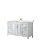 Wyndham Collection - Daria 60 Inch Single Bathroom Vanity in White, Carrara Cultured Marble Countertop, Undermount Square Sink, Brushed Gold Trim