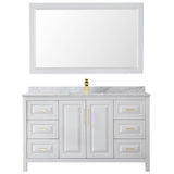 Daria 60 Inch Single Bathroom Vanity in White, White Carrara Marble Countertop, Undermount Square Sink, 58 Inch Mirror, Brushed Gold Trim