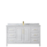 Daria 60 Inch Single Bathroom Vanity in White, White Carrara Marble Countertop, Undermount Square Sink, Brushed Gold Trim