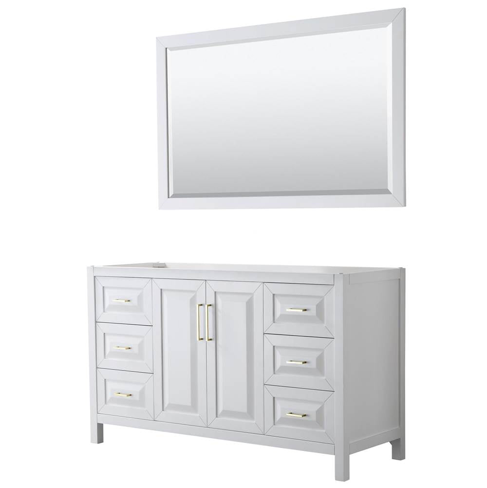 Wyndham Collection - Daria 60 Inch Single Bathroom Vanity in White, No Countertop, No Sink, 58 Inch Mirror, Brushed Gold Trim