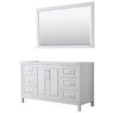 Wyndham Collection - Daria 60 Inch Single Bathroom Vanity in White, No Countertop, No Sink, 58 Inch Mirror, Brushed Gold Trim