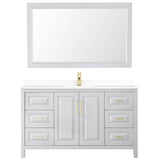Daria 60 Inch Single Bathroom Vanity in White, White Cultured Marble Countertop, Undermount Square Sink, 58 Inch Mirror, Brushed Gold Trim