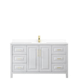 Daria 60 Inch Single Bathroom Vanity in White, White Cultured Marble Countertop, Undermount Square Sink, Brushed Gold Trim