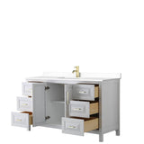 Daria 60 Inch Single Bathroom Vanity in White, White Cultured Marble Countertop, Undermount Square Sink, Brushed Gold Trim