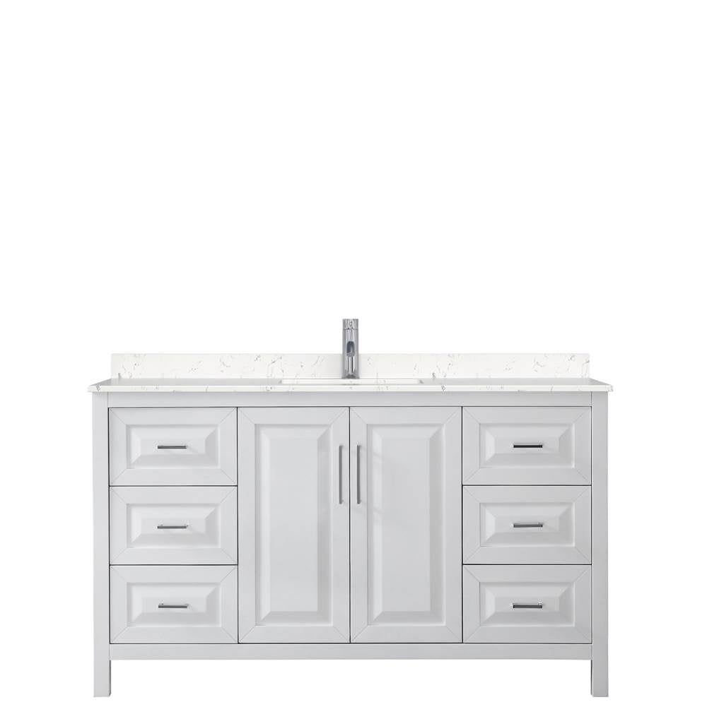 Daria 60 Inch Single Bathroom Vanity in White, Carrara Cultured Marble Countertop, Undermount Square Sink, No Mirror