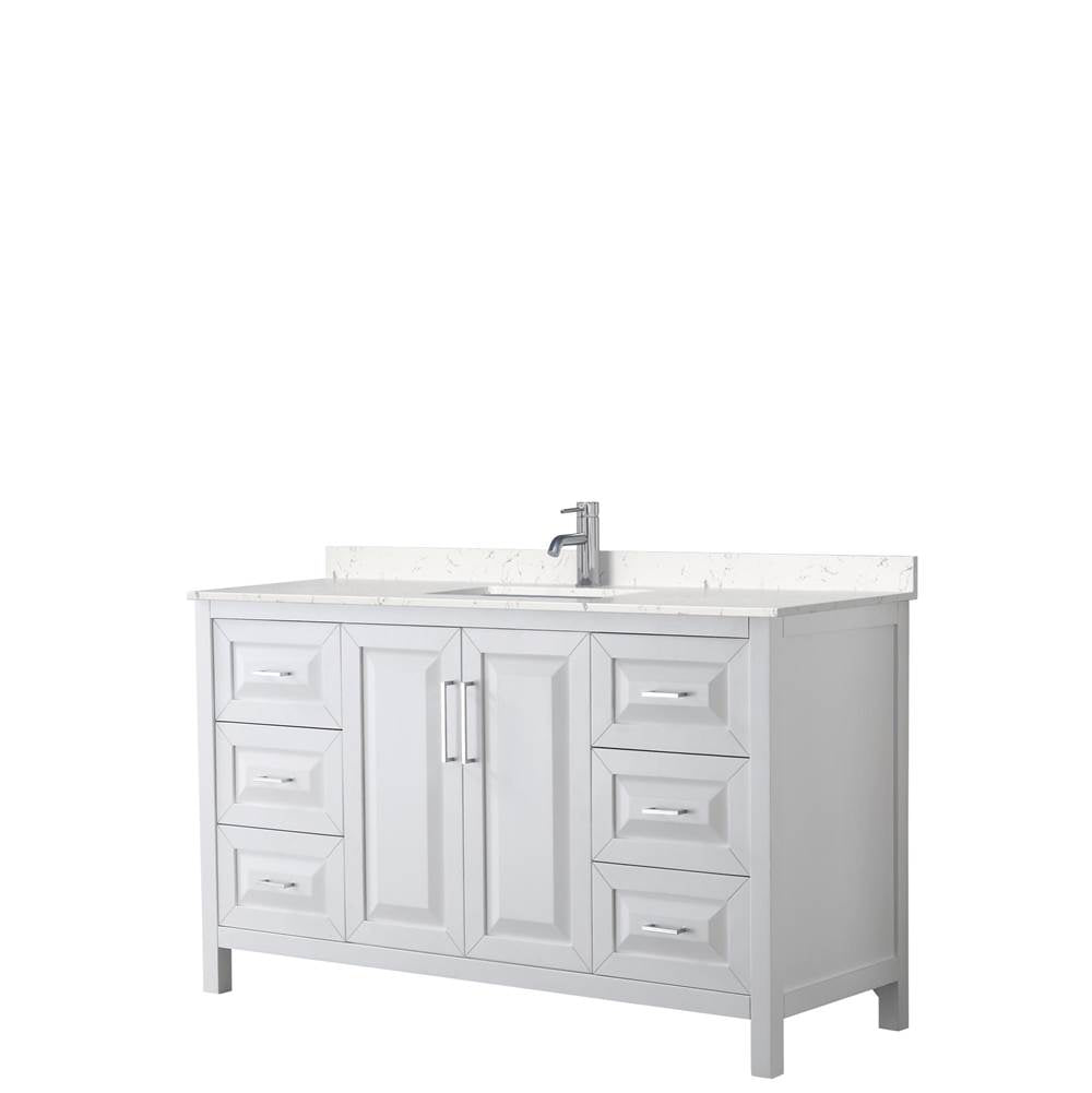 Wyndham Collection - Daria 60 Inch Single Bathroom Vanity in White, Carrara Cultured Marble Countertop, Undermount Square Sink, No Mirror