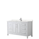 Wyndham Collection - Daria 60 Inch Single Bathroom Vanity in White, Carrara Cultured Marble Countertop, Undermount Square Sink, No Mirror