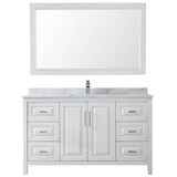 Daria 60 Inch Single Bathroom Vanity in Dark Blue, White Carrara Marble Countertop, Undermount Square Sink, 58 Inch Mirror
