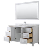 Daria 60 Inch Single Bathroom Vanity in Dark Blue, White Carrara Marble Countertop, Undermount Square Sink, 58 Inch Mirror