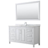 Wyndham Collection - Daria 60 Inch Single Bathroom Vanity in White, White Carrara Marble Countertop, Undermount Square Sink, and 58 Inch Mirror - White