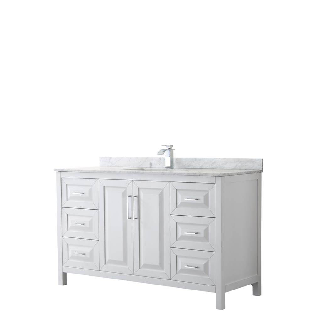 Wyndham Collection - Daria 60 Inch Single Bathroom Vanity in White, White Carrara Marble Countertop, Undermount Square Sink, and No Mirror - White