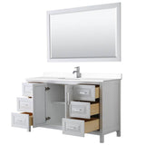Daria 60 Inch Single Bathroom Vanity in White, White Cultured Marble Countertop, Undermount Square Sink, 58 Inch Mirror