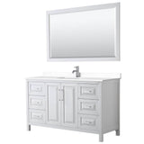 Wyndham Collection - Daria 60 Inch Single Bathroom Vanity in White, White Cultured Marble Countertop, Undermount Square Sink, 58 Inch Mirror