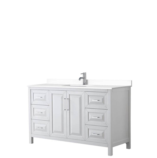 Wyndham Collection - Daria 60 Inch Single Bathroom Vanity in White, White Cultured Marble Countertop, Undermount Square Sink, No Mirror