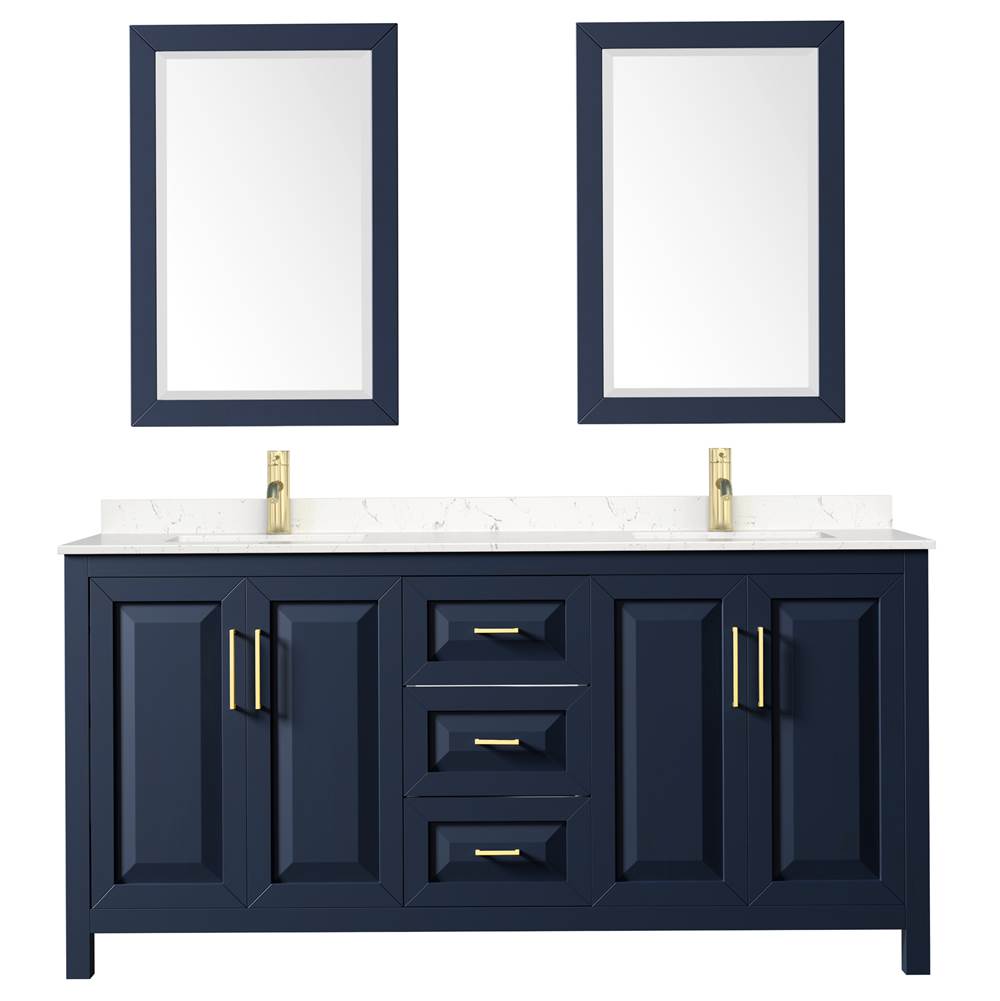 Daria 72 Inch Double Bathroom Vanity in Dark Blue, Carrara Cultured Marble Countertop, Undermount Square Sinks, 24 Inch Mirrors