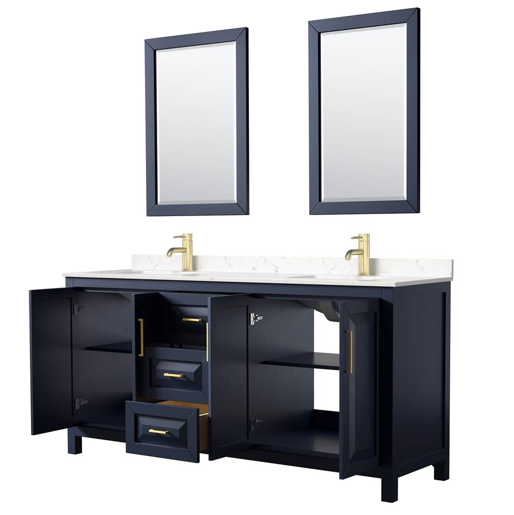 Daria 72 Inch Double Bathroom Vanity in Dark Blue, Carrara Cultured Marble Countertop, Undermount Square Sinks, 24 Inch Mirrors