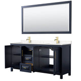 Daria 72 Inch Double Bathroom Vanity in Dark Blue, Carrara Cultured Marble Countertop, Undermount Square Sinks, 70 Inch Mirror