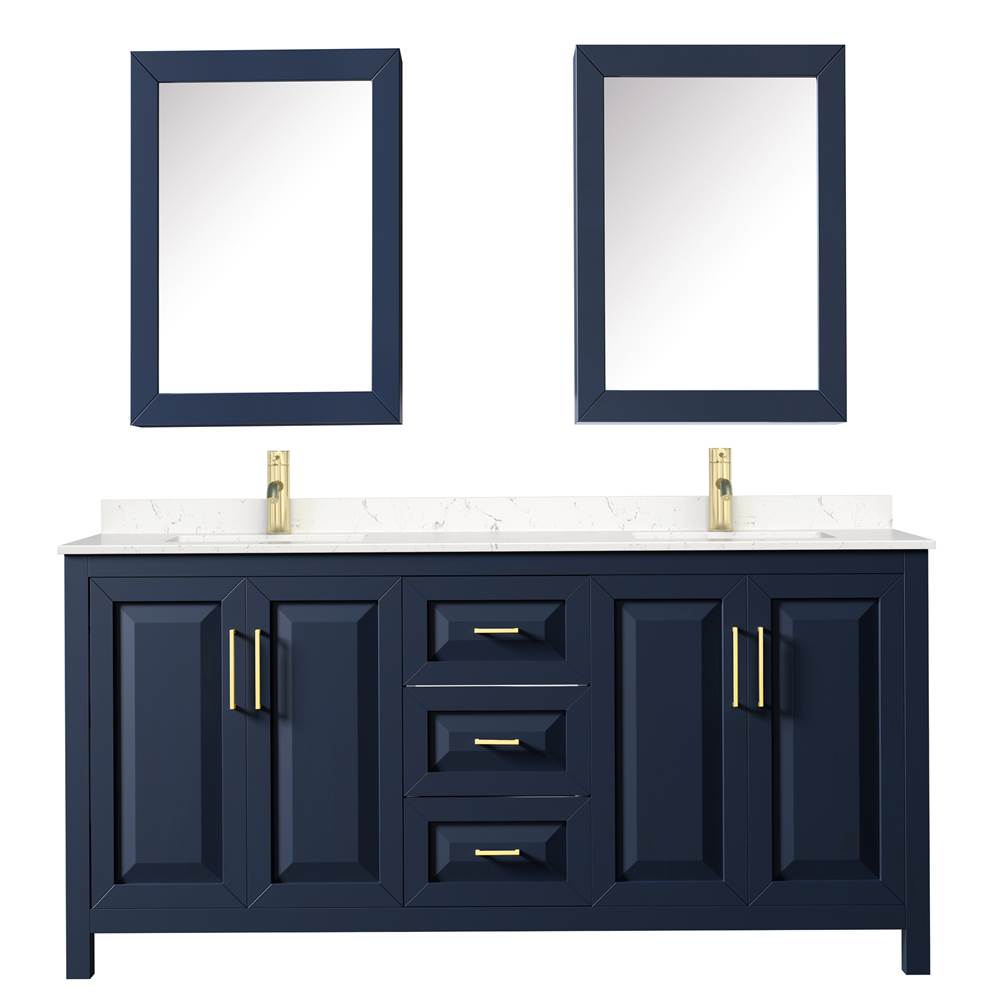 Daria 72 Inch Double Bathroom Vanity in Dark Blue, Carrara Cultured Marble Countertop, Undermount Square Sinks, Medicine Cabinets