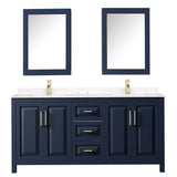 Daria 72 Inch Double Bathroom Vanity in Dark Blue, Carrara Cultured Marble Countertop, Undermount Square Sinks, Medicine Cabinets