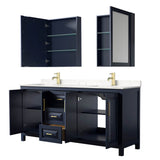 Daria 72 Inch Double Bathroom Vanity in Dark Blue, Carrara Cultured Marble Countertop, Undermount Square Sinks, Medicine Cabinets