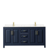 Daria 72 Inch Double Bathroom Vanity in Dark Blue, Carrara Cultured Marble Countertop, Undermount Square Sinks, No Mirror