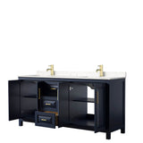 Daria 72 Inch Double Bathroom Vanity in Dark Blue, Carrara Cultured Marble Countertop, Undermount Square Sinks, No Mirror