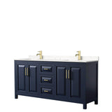 Wyndham Collection - Daria 72 Inch Double Bathroom Vanity in Dark Blue, Carrara Cultured Marble Countertop, Undermount Square Sinks, No Mirror