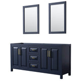 Wyndham Collection - Daria 72 Inch Double Bathroom Vanity in Dark Blue, No Countertop, No Sink, 24 Inch Mirrors - Dark Blue