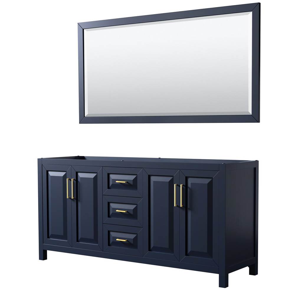 Wyndham Collection - Daria 72 Inch Double Bathroom Vanity in Dark Blue, No Countertop, No Sink, 70 Inch Mirror - Dark Blue