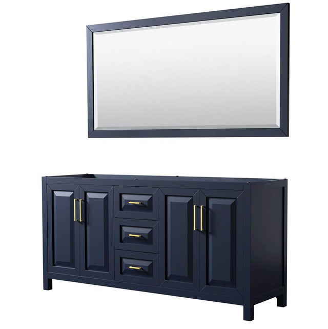 Wyndham Collection - Daria 72 Inch Double Bathroom Vanity in Dark Blue, No Countertop, No Sink, 70 Inch Mirror - Dark Blue