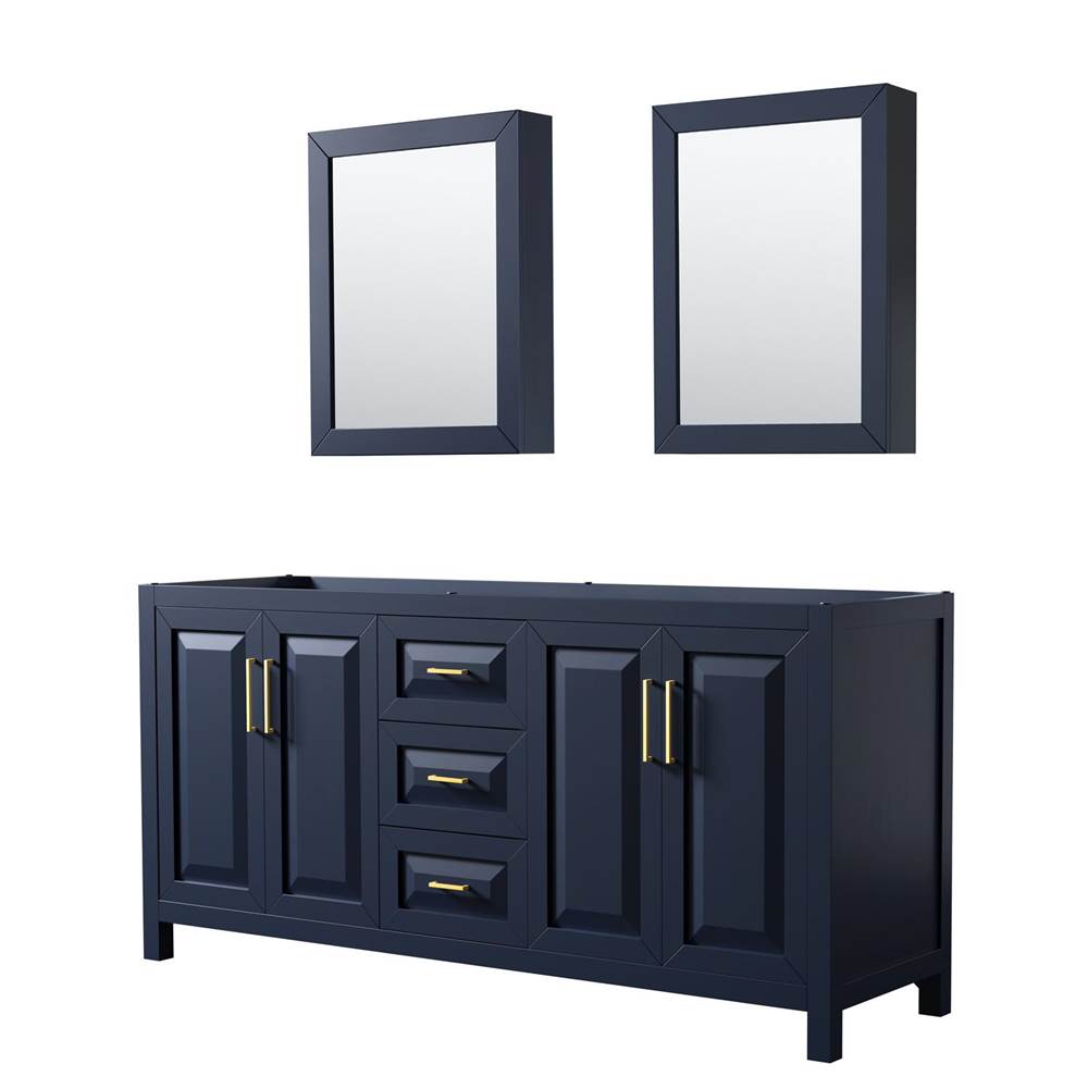 Wyndham Collection - Daria 72 Inch Double Bathroom Vanity in Dark Blue, No Countertop, No Sink, Medicine Cabinets - Dark Blue