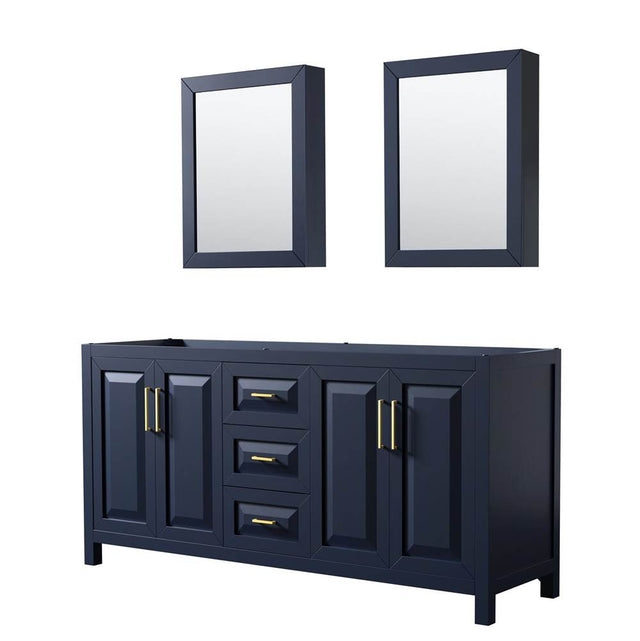 Wyndham Collection - Daria 72 Inch Double Bathroom Vanity in Dark Blue, No Countertop, No Sink, Medicine Cabinets - Dark Blue