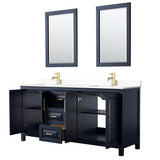 Daria 72 Inch Double Bathroom Vanity in Dark Blue, White Cultured Marble Countertop, Undermount Square Sinks, 24 Inch Mirrors