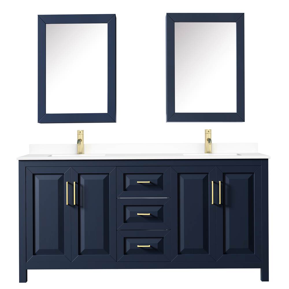 Daria 72 Inch Double Bathroom Vanity in Dark Blue, White Cultured Marble Countertop, Undermount Square Sinks, Medicine Cabinets