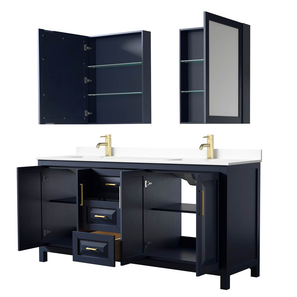 Daria 72 Inch Double Bathroom Vanity in Dark Blue, White Cultured Marble Countertop, Undermount Square Sinks, Medicine Cabinets