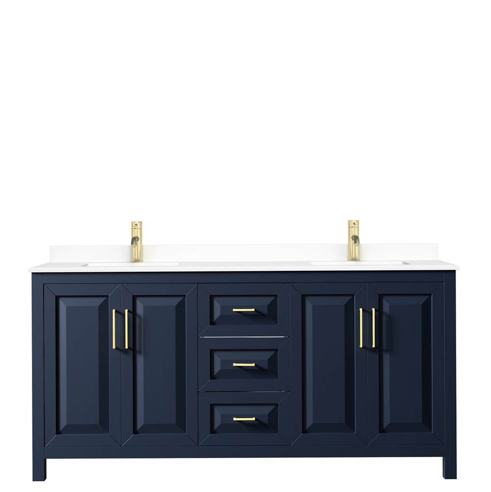 Daria 72 Inch Double Bathroom Vanity in Dark Blue, White Cultured Marble Countertop, Undermount Square Sinks, No Mirror