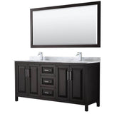 Wyndham Collection - Daria 72 Inch Double Bathroom Vanity in Dark Espresso, White Carrara Marble Countertop, Undermount Square Sinks, and 70 Inch Mirror - Dark Espresso