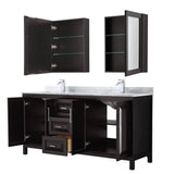 Daria 72 Inch Double Bathroom Vanity in Dark Blue, White Carrara Marble Countertop, Undermount Square Sinks, Medicine Cabinets