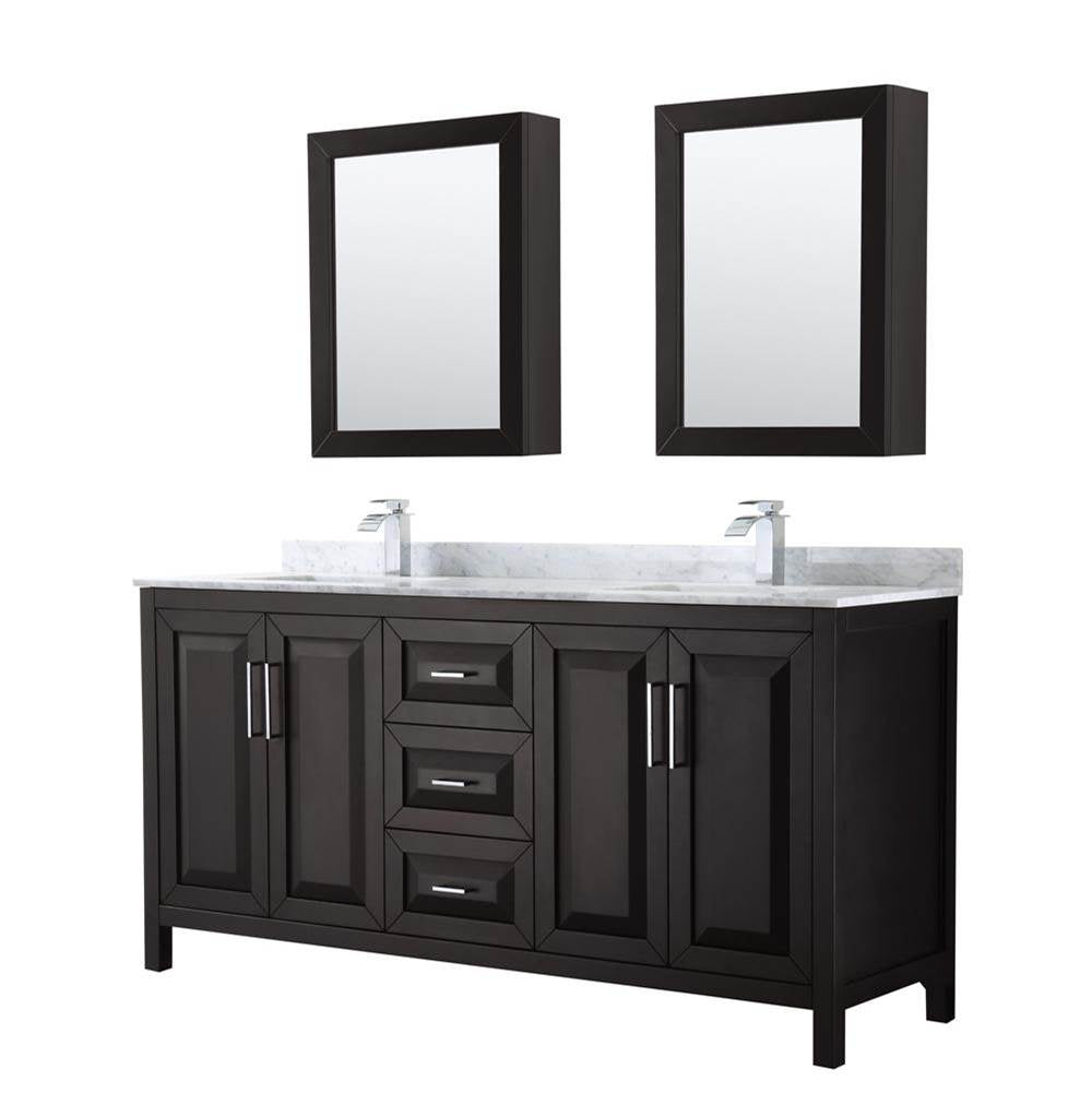 Wyndham Collection - Daria 72 Inch Double Bathroom Vanity in Dark Espresso, White Carrara Marble Countertop, Undermount Square Sinks, and Medicine Cabinets - Dark Espresso