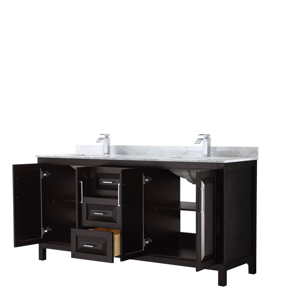 Daria 72 Inch Double Bathroom Vanity in Dark Blue, White Carrara Marble Countertop, Undermount Square Sinks, No Mirror