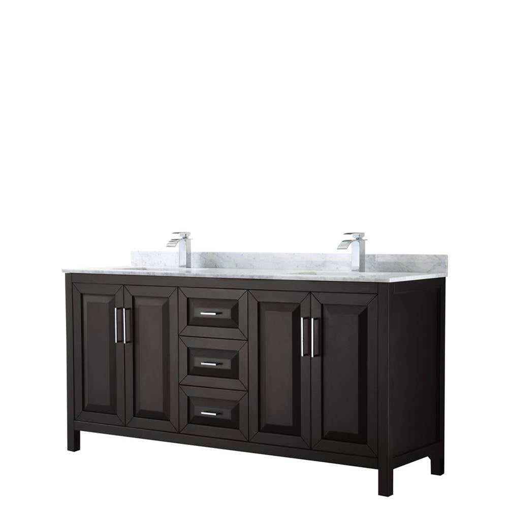 Wyndham Collection - Daria 72 Inch Double Bathroom Vanity in Dark Espresso, White Carrara Marble Countertop, Undermount Square Sinks, and No Mirror - Dark Espresso
